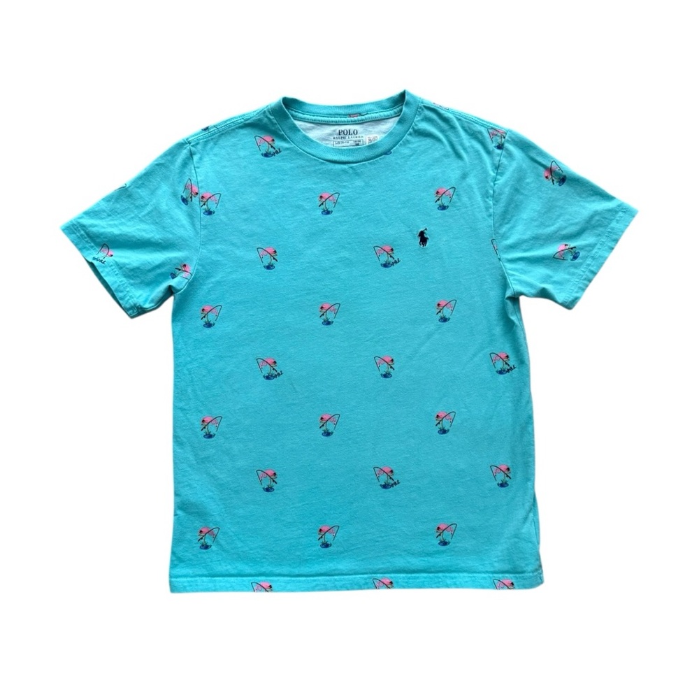Ralph Lauren Polo Flamingo Print Cotton Jersey Tee Kids Size Large 14-16 Beach